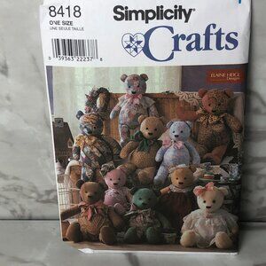 Simplicity Crafts 8418 Stuffed Bears Overalls Elaine Heigl 18 20 22 Inch VTG